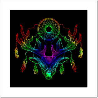 Mandala rainbow deer design with a deer designed in a mandala style Posters and Art